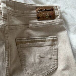 Mos Mosh Summer Cream Embellished Ankle Jeans - Cropped Frayed Hem– EU 28